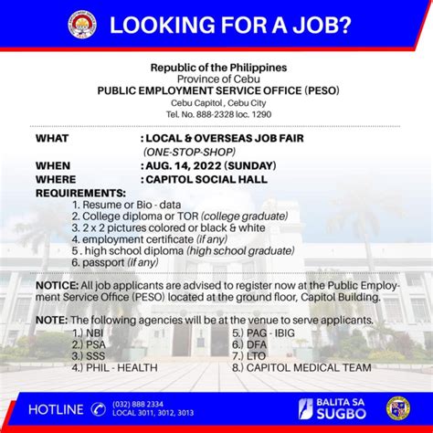 Local & Overseas Job Fair to be held at Cebu Capitol on August 14.